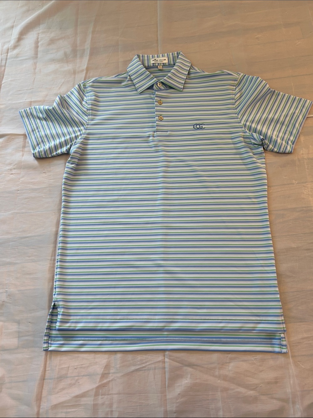 Peter Millar Blue and Green Striped Polo